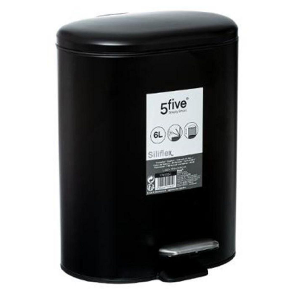 FIVE Poubelle de Salle de Bain  Siliflex  6L Noir