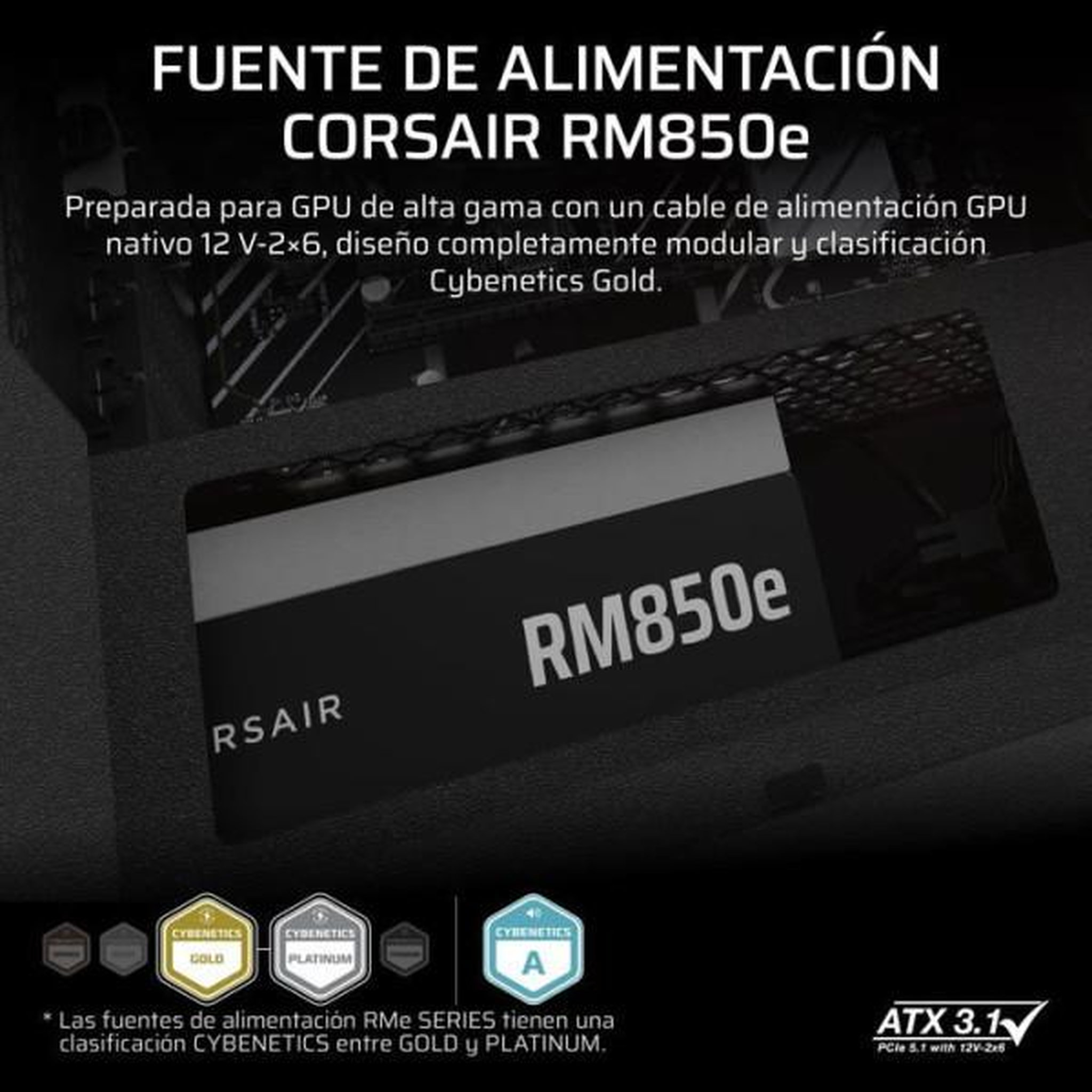 Voir la diapositive 2 : Corsair Alimentation PC - CORSAIR - CP-9020296-EU - RMe Series RM850e ATX Fully Modular Cybenetics Gold Power Supply