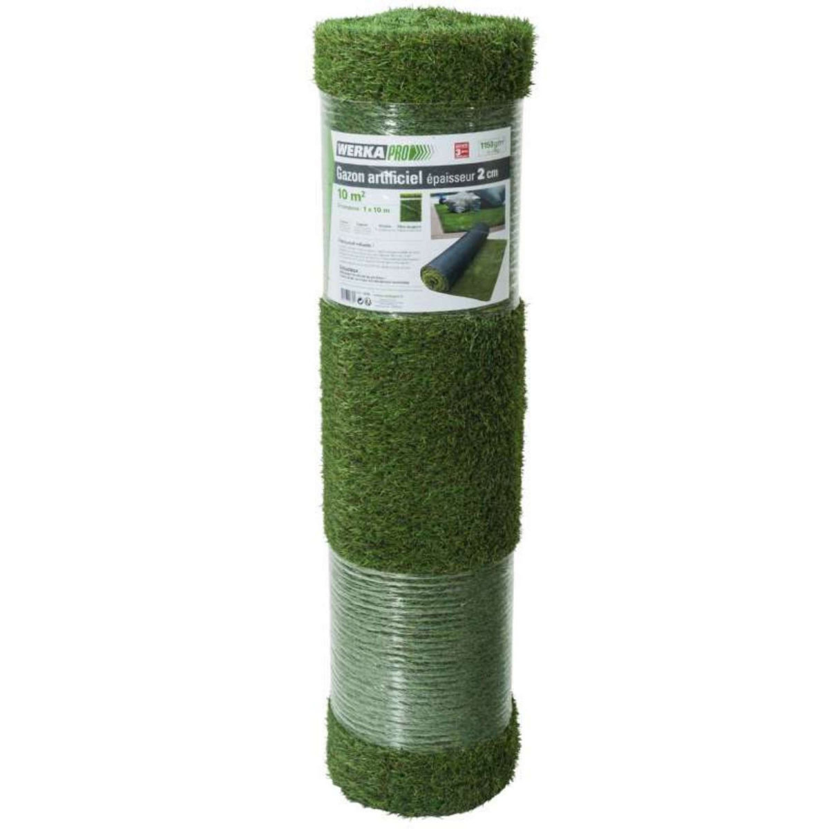  Gazon artificiel Werkapro, épaisseur 2 cm 1 x 10 m soit 10m2