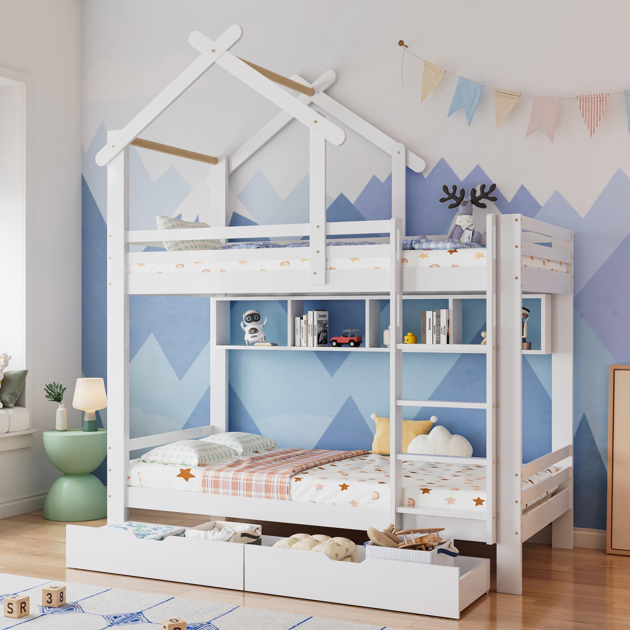 Voir la diapositive 2 : MERAX Lit superposé 90x200cm bois et mdf coloris blanc