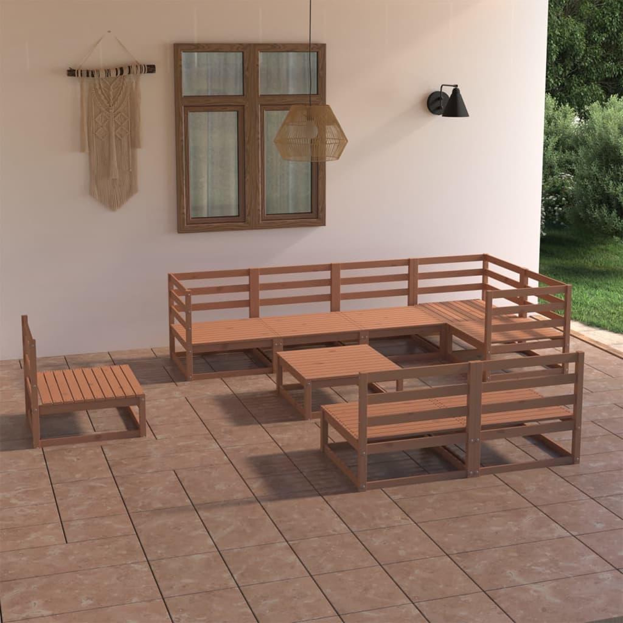 Voir la diapositive 1 : VIDAXL Salon de jardin 9 pcs marron miel bois de pin massif