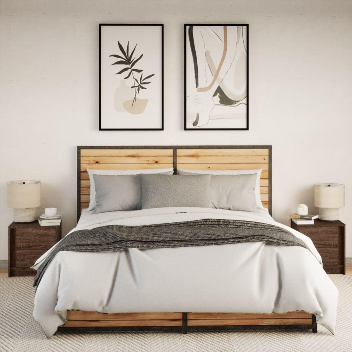 VIDAXL Armoires de chevet et lumieres LED 2 pcs chene marron