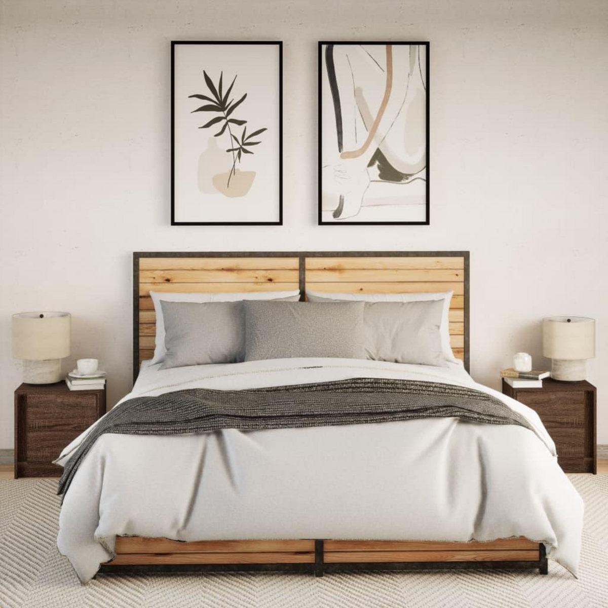 VIDAXL Armoires de chevet et lumieres LED 2 pcs chene marron