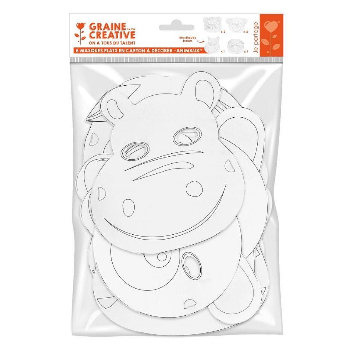 Graine créative Sachet de 6 masques plats carton - petits animaux