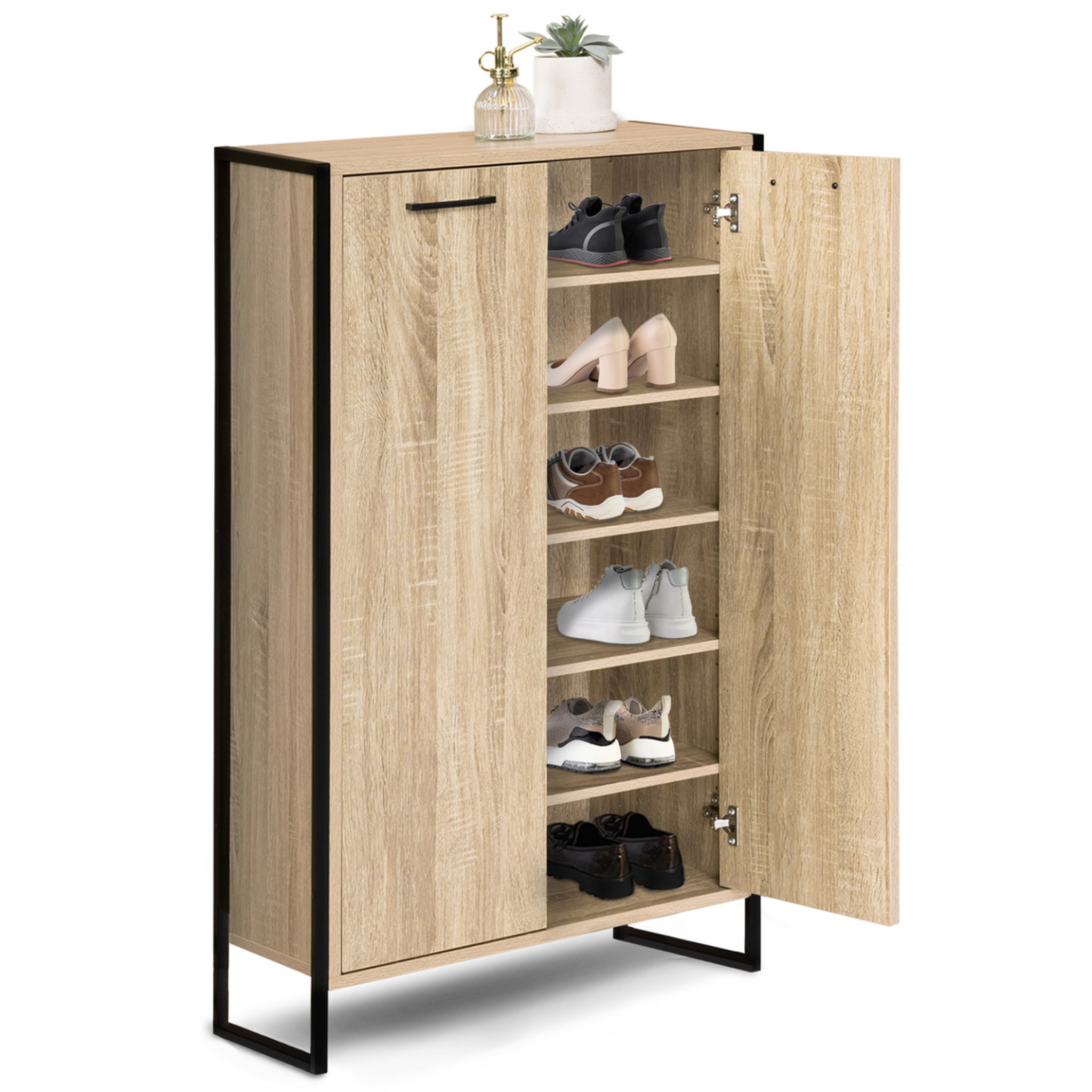 ID MARKET Armoire à chaussures 18 paires luis 2 portes design industriel