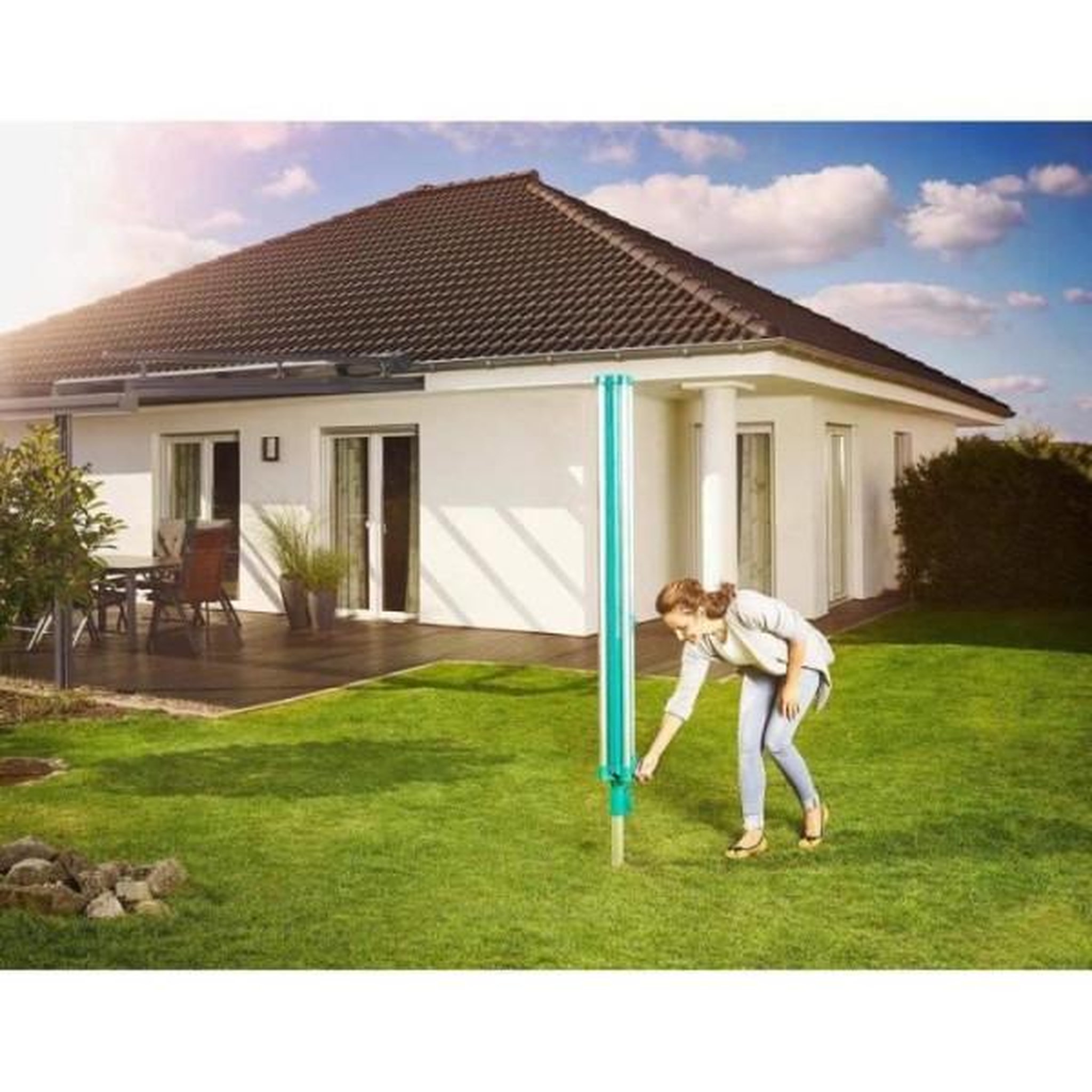 Voir la diapositive 2 : Leifheit Sèche-linge - Séchoir parapluie Leifheit Linomatic 500 Deluxe Cover 82007, étendoir jardin avec fils rétractables et 50m d'étendage, houss