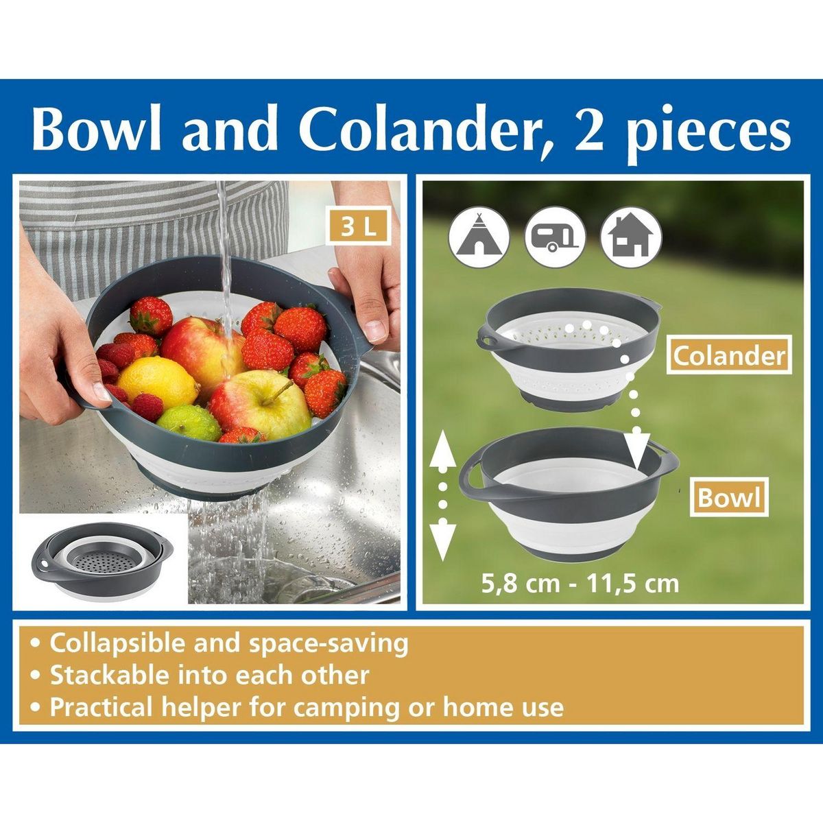 Wenko Bol et Passoire 2 en 1 - Gris et blanc