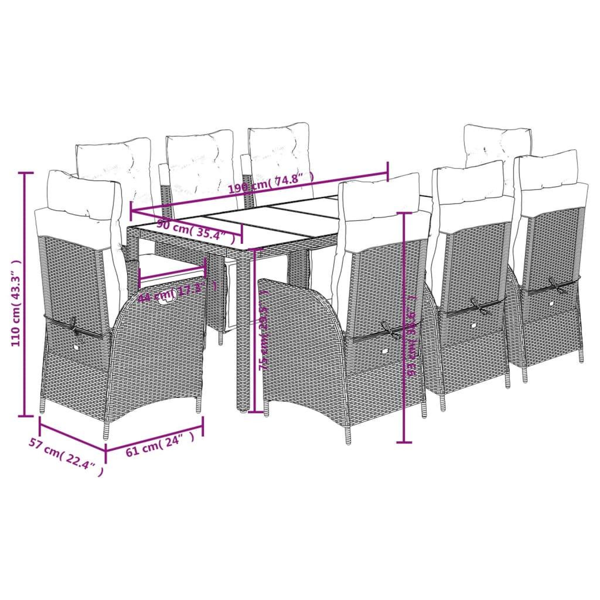 Voir la diapositive 6 : VIDAXL Ensemble a manger de jardin 9pcs coussins noir resine tressee