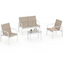 Voir la diapositive 1 : ID MARKET Salon de jardin bas TOLEDE 4 places avec canapé, fauteuils et table blanc et beige
