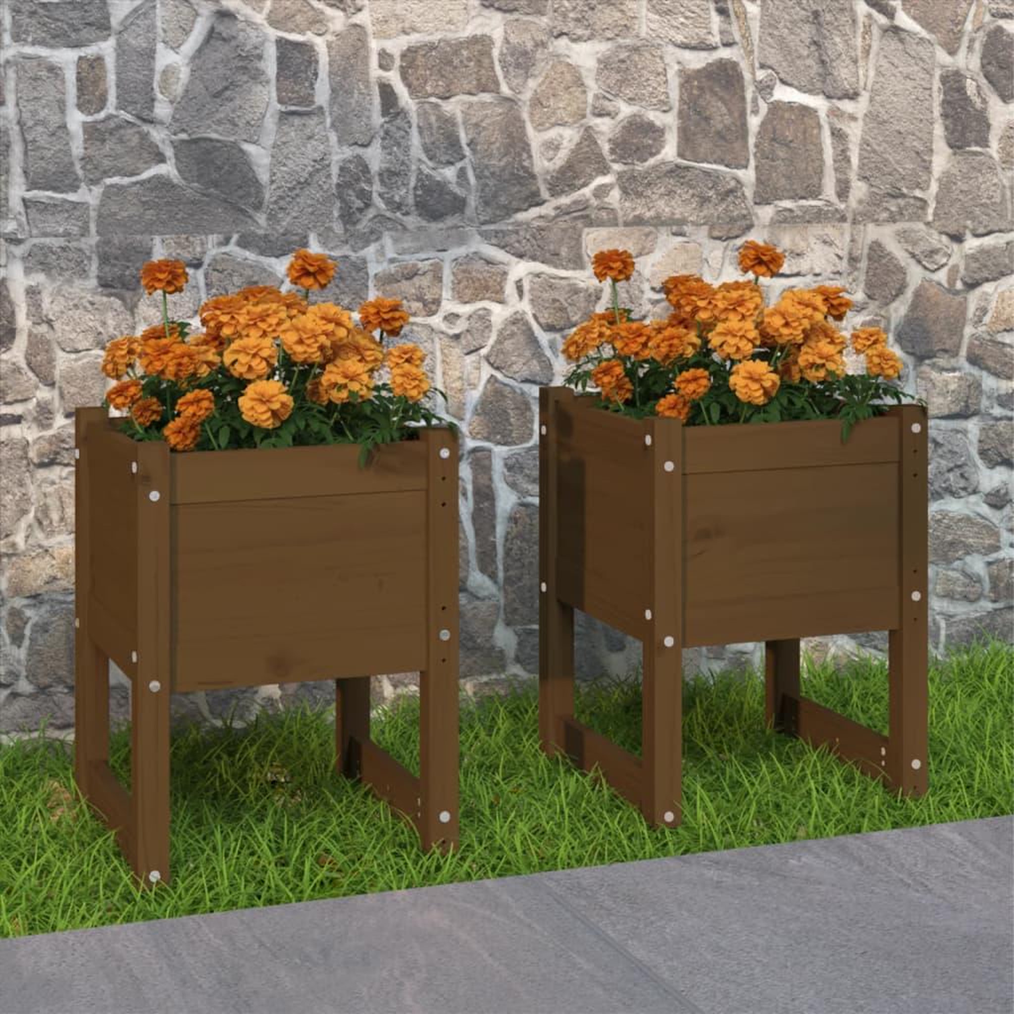 Voir la diapositive 1 : VIDAXL Jardinieres 2 pcs Marron miel 40x40x52,5 cm Bois massif de pin