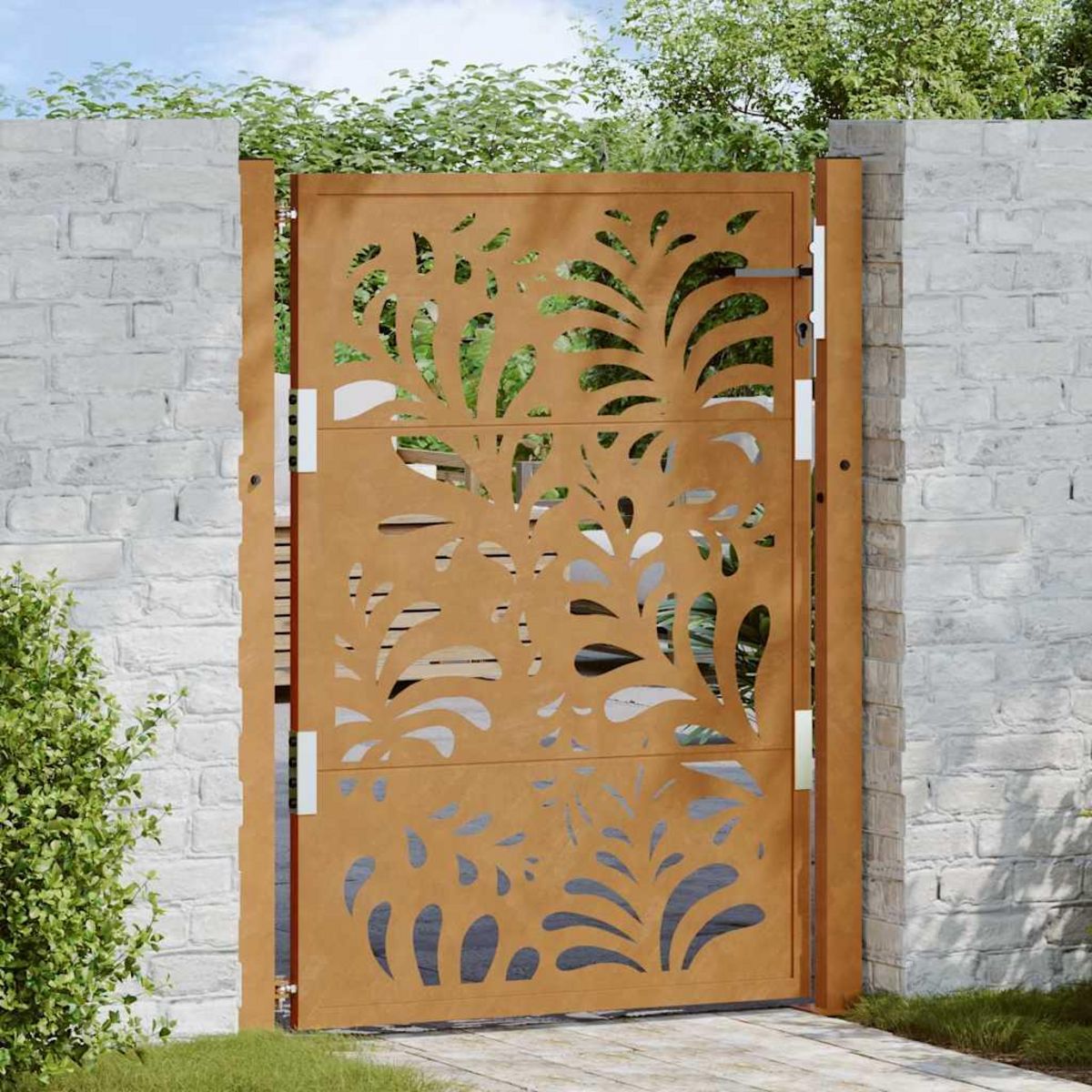 VIDAXL Porte de jardin acier resistant aux intemperies design vagues