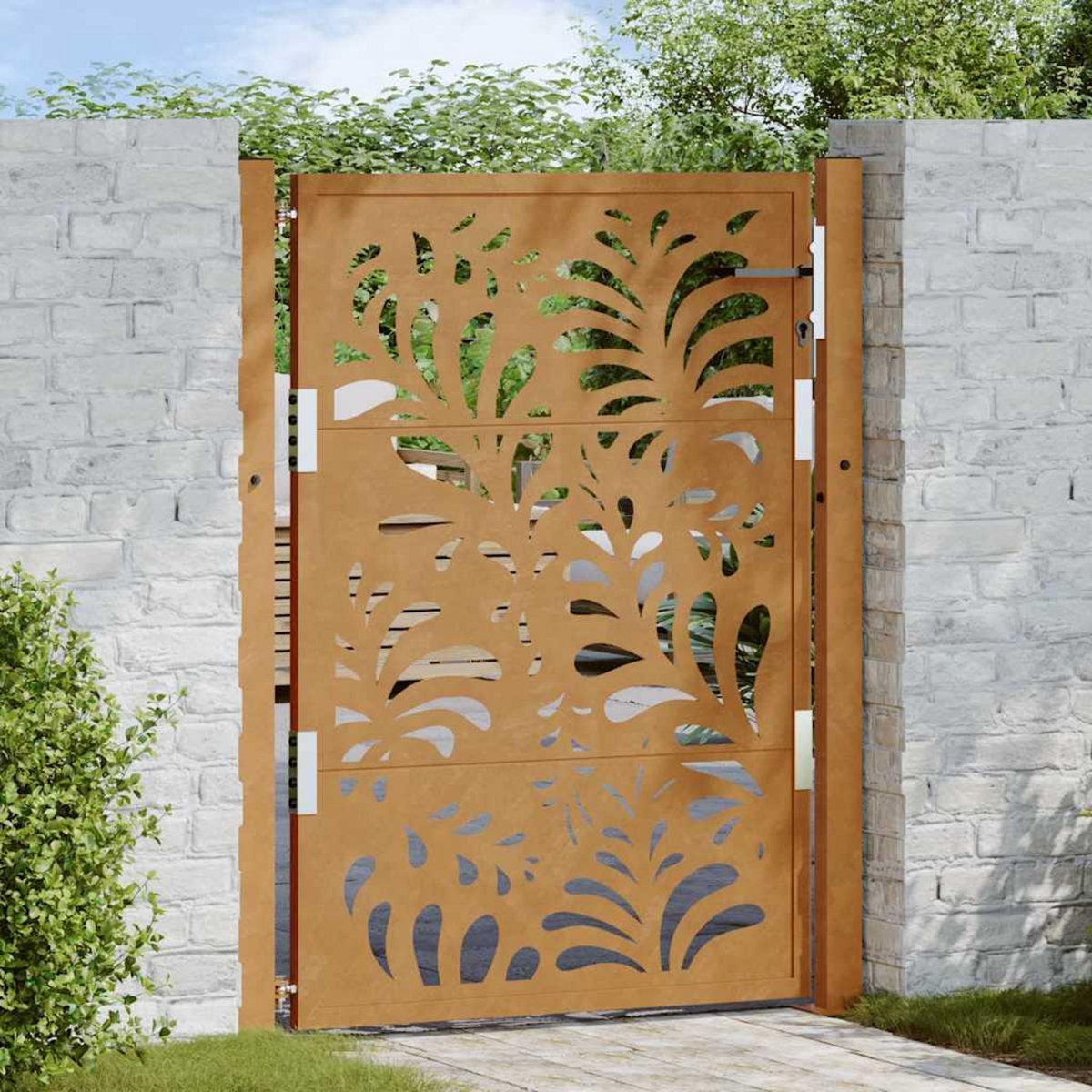 VIDAXL Porte de jardin acier resistant aux intemperies design vagues