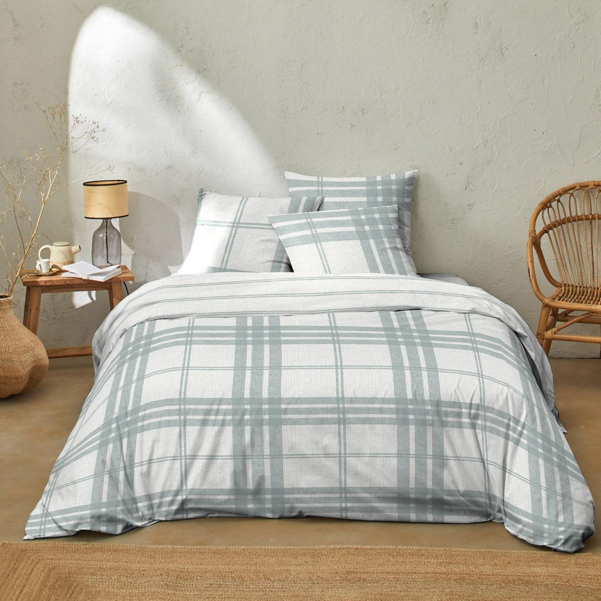 Home collection Parure housse de couetteavectaie oreiller coton 51 fils sobrut