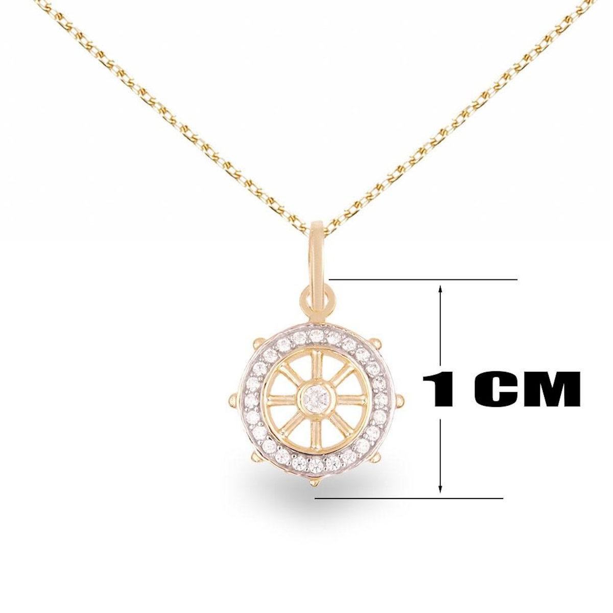 L'ATELIER D'AZUR Collier - Pendentif Or Jaune et Zirconiums - Gouvernail de Bateau - Chaine Dorée