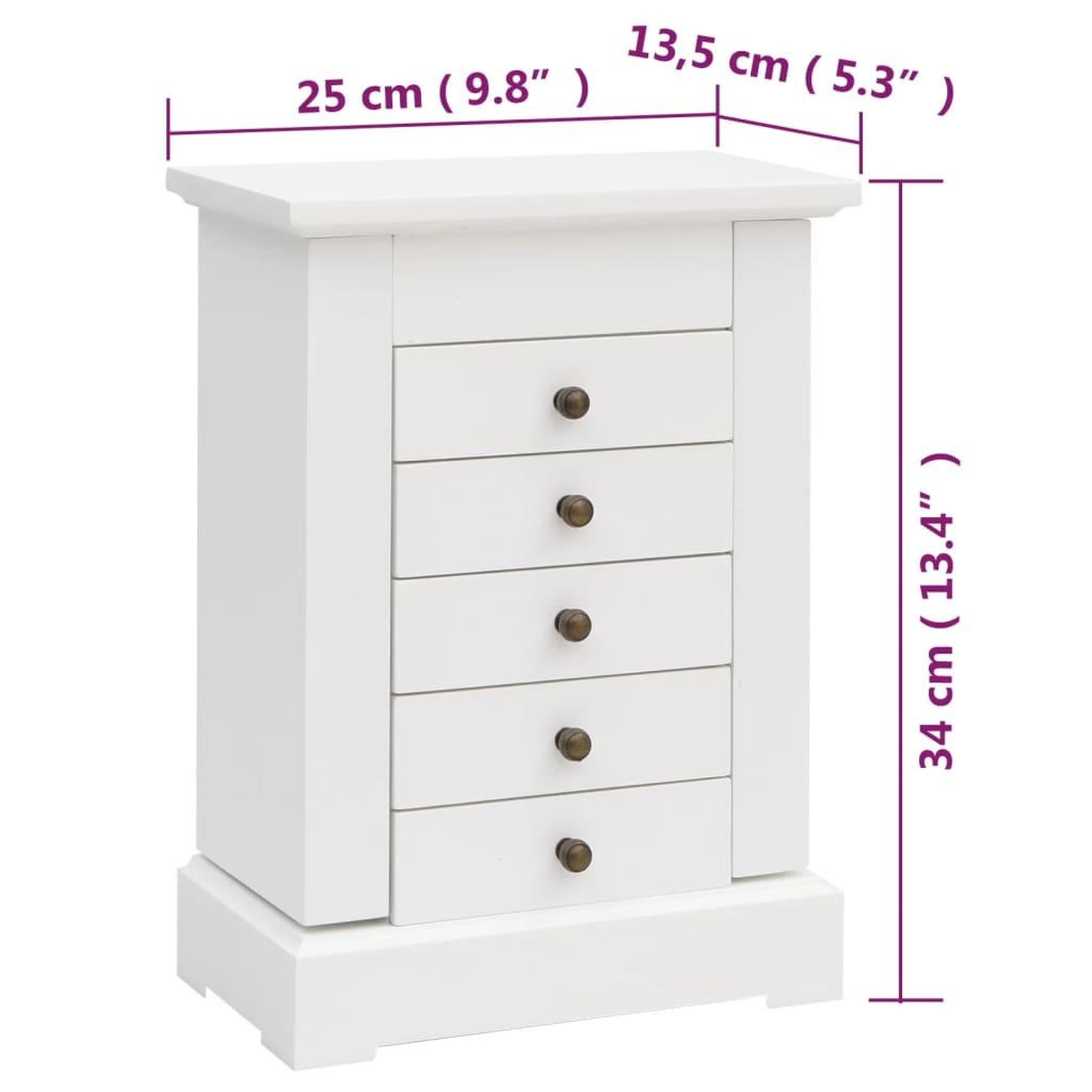 Voir la diapositive 6 : VIDAXL Boîte a bijoux avec miroir MDF 25 x 13,5 x 34 cm