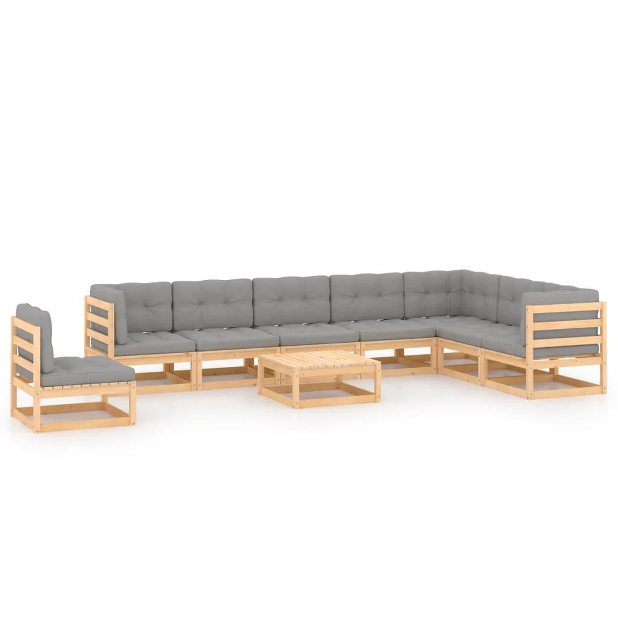Voir la diapositive 1 : VIDAXL Salon de jardin 9 pcs avec coussins Bois de pin massif