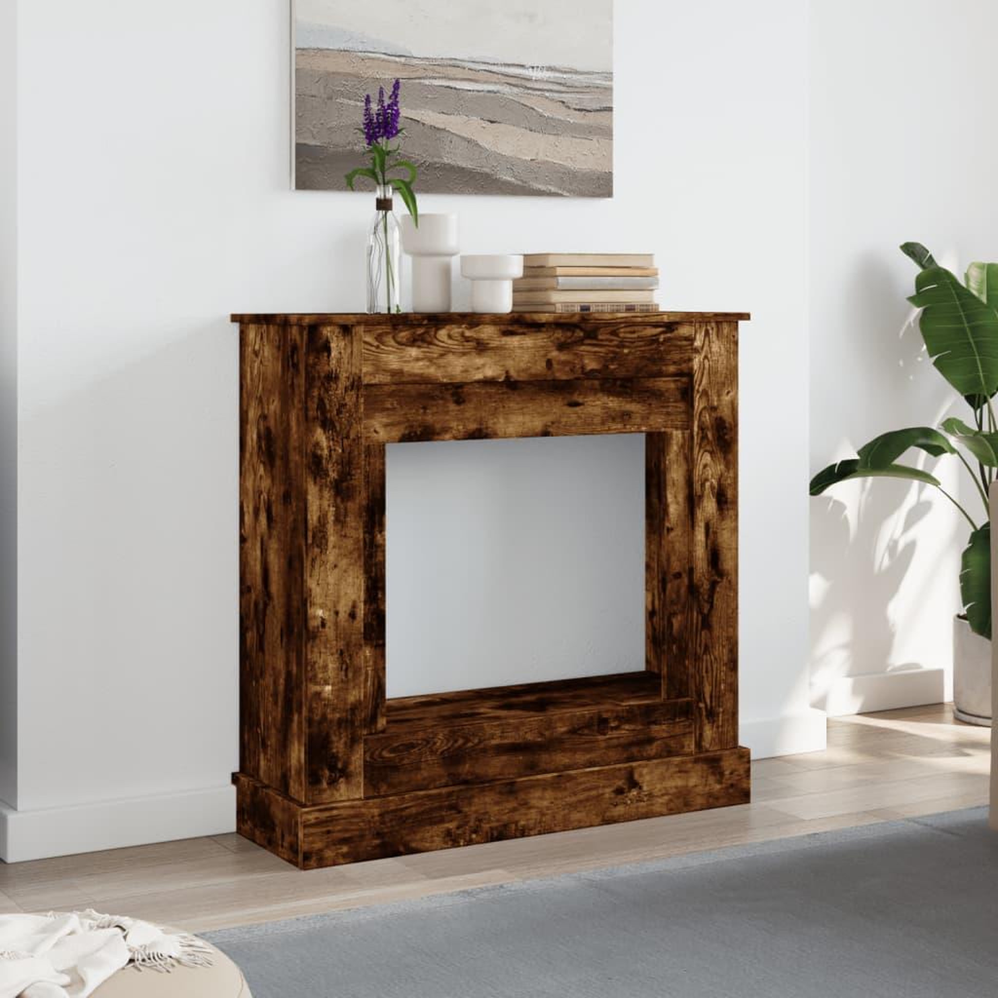 Voir la diapositive 3 : VIDAXL Cadre de cheminee chene fume 90x30x90 cm bois d'ingenierie