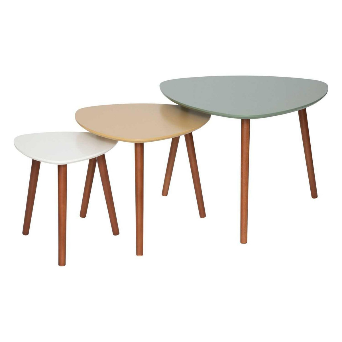 ATMOSPHERA Lot de 3 tables d'appoint design Mileo - Vert, ocre et blanc