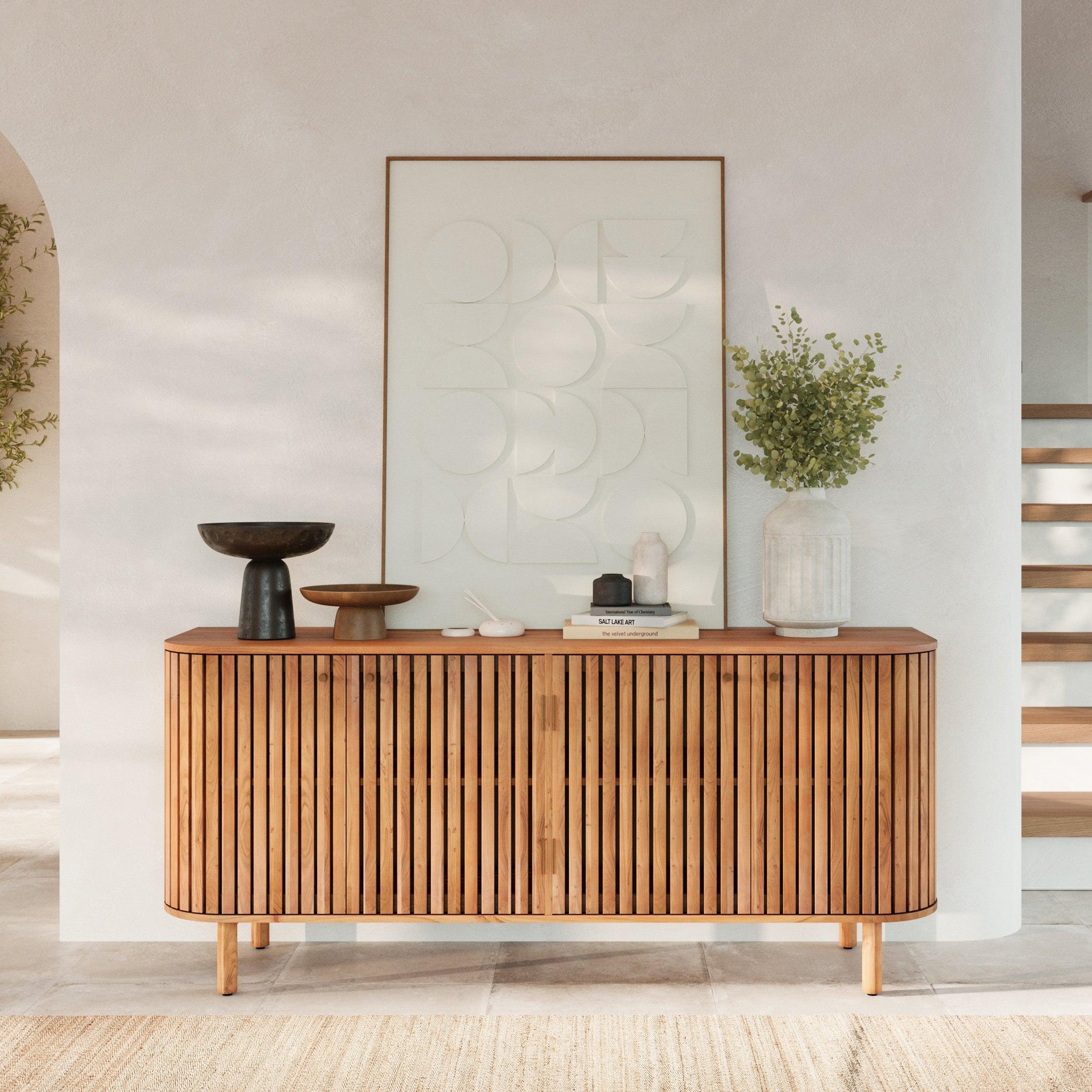 Voir la diapositive 2 : MAISON PAVANE Buffet en bois d'acacia 4 portes-paola
