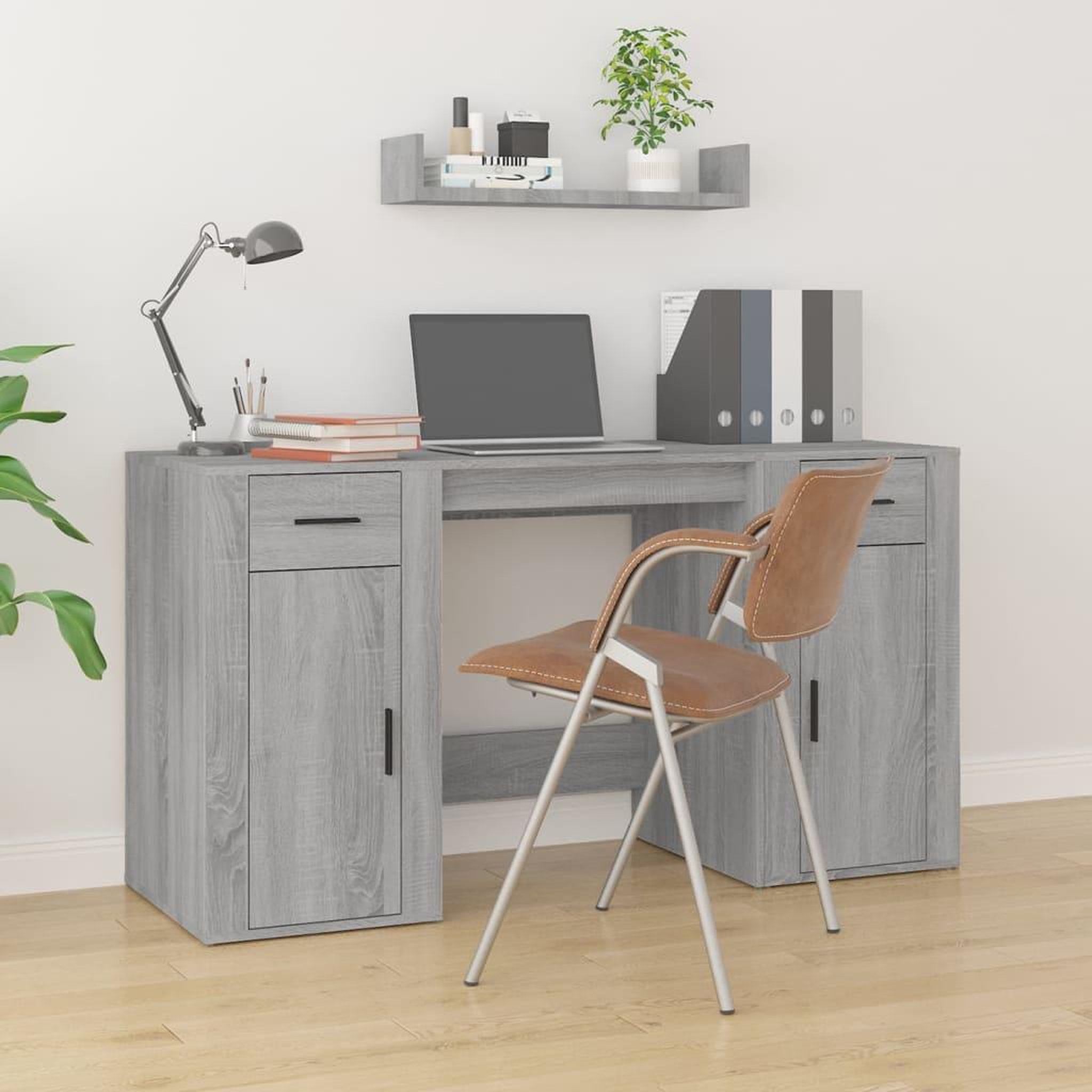 Voir la diapositive 1 : VIDAXL Bureau avec armoire sonoma gris bois d'ingenierie