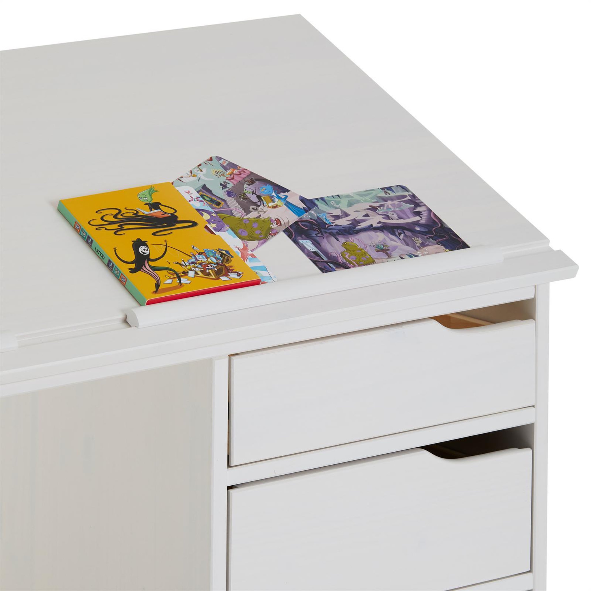 Voir la diapositive 4 : IDIMEX Bureau enfant EMMA, en pin massif, 4 tiroirs et plateau inclinable