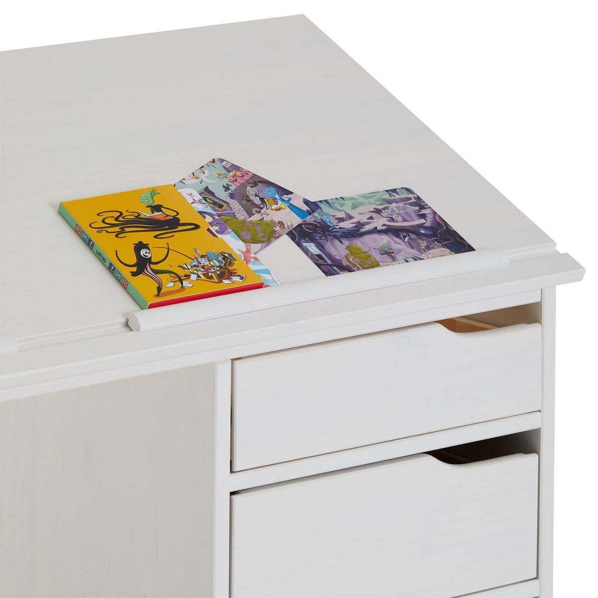 IDIMEX Bureau enfant EMMA, en pin massif, 4 tiroirs et plateau inclinable