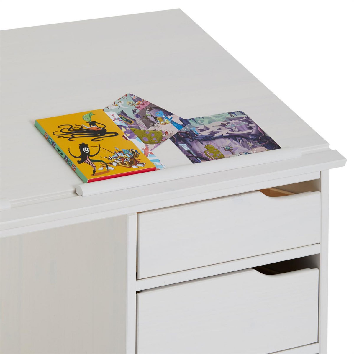 IDIMEX Bureau enfant EMMA, en pin massif, 4 tiroirs et plateau inclinable
