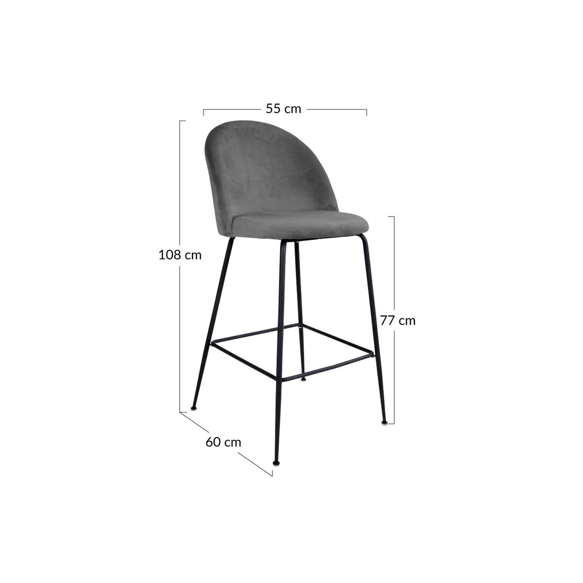 LISA DESIGN Antigua - lot de 2 tabourets de bar - en velours gris