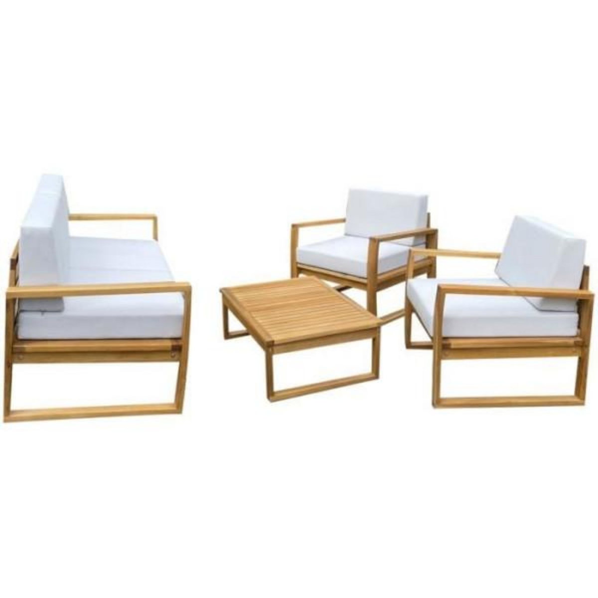 MARKET24 Salon de jardin en bois d'Acacia FSC - PALAWAN - 4 personnes - Coussins gris perle