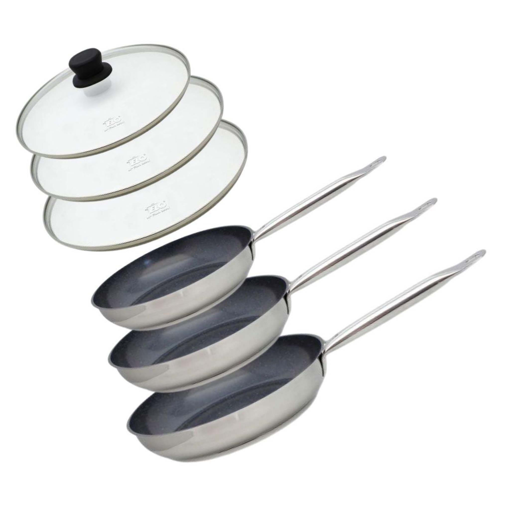 ELO Set de 3 poêles 24, 28 et 32 cm céramique sans pfas et 3 couvercles profi therm platinum elo