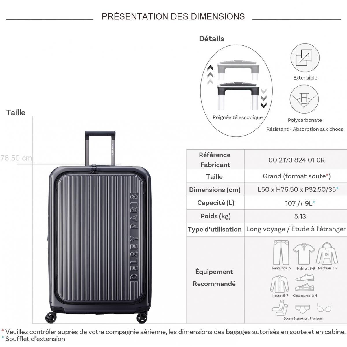 Delsey Grande valise rigide Securitime Zip TSA polycarbonate 76,5cm