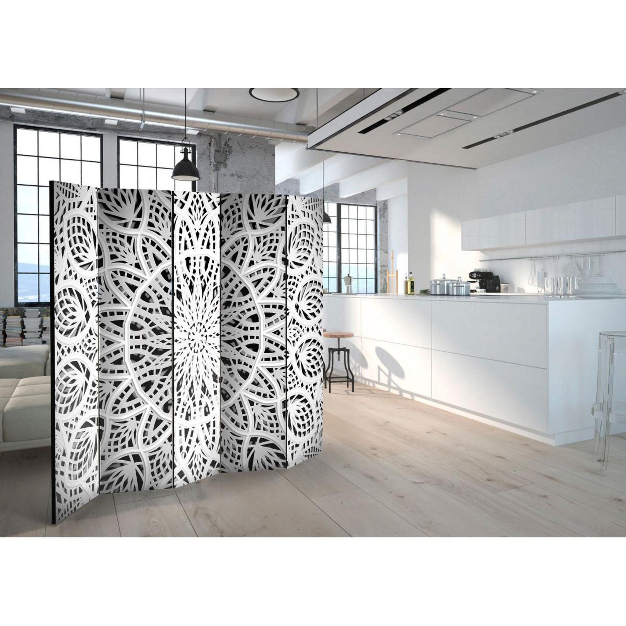 Voir la diapositive 2 : Paris Prix Paravent 5 volets  white mandala  172x225cm