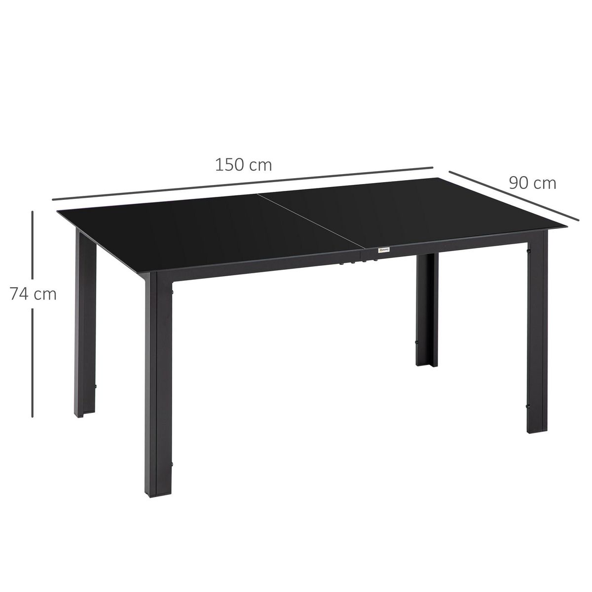 OUTSUNNY Table de jardin rectangulaire 6 personnes dim. 150L x 90l x 74H cm alu. plateau verre trempé noir