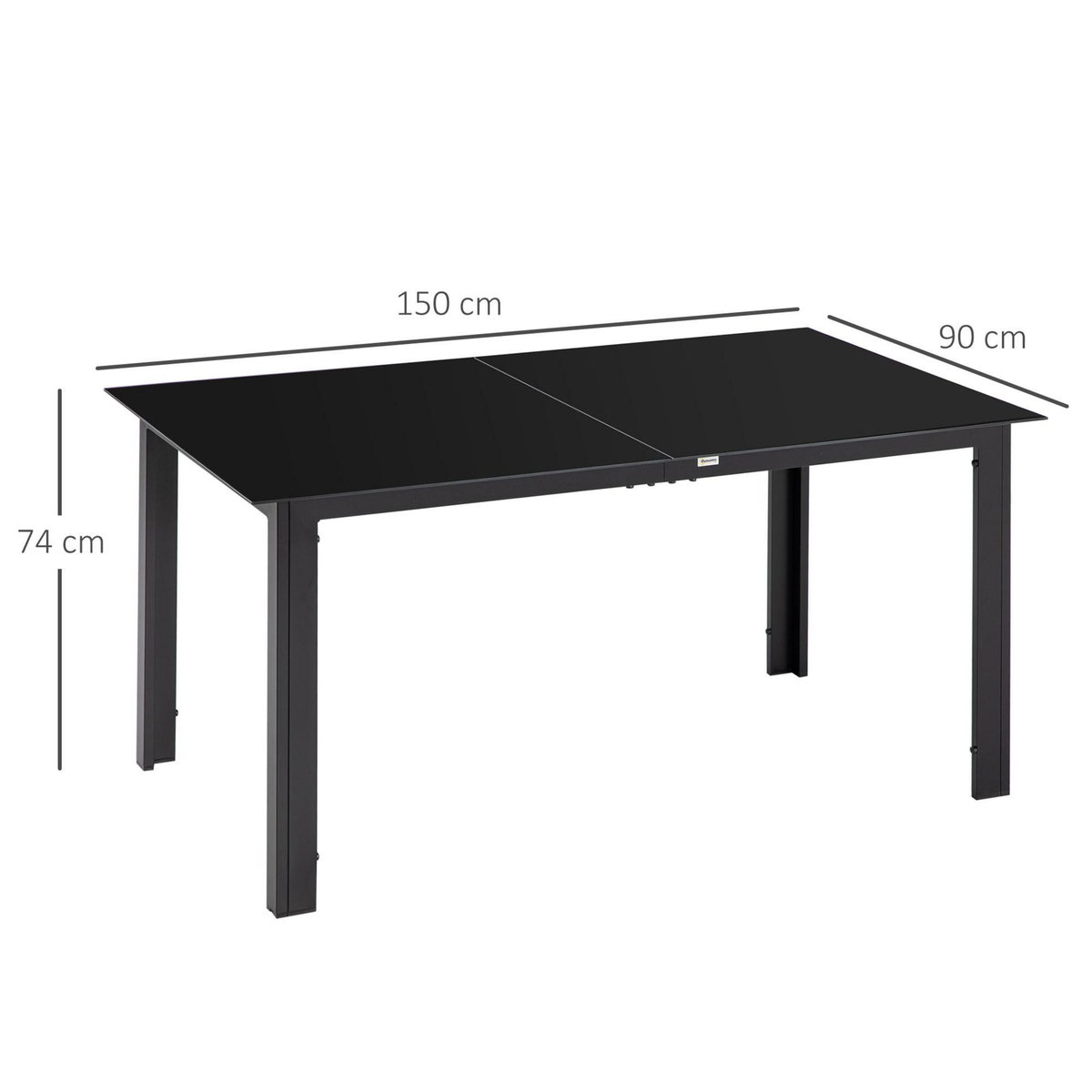 OUTSUNNY Table de jardin rectangulaire 6 personnes dim. 150L x 90l x 74H cm alu. plateau verre trempé noir