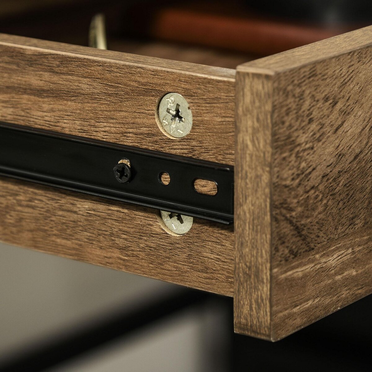 HOMCOM Bureau style industriel dim. 110L x 55l x 75H cm cm tiroir + 2 tiroirs piètement métal noir plateau MDF aspect bois