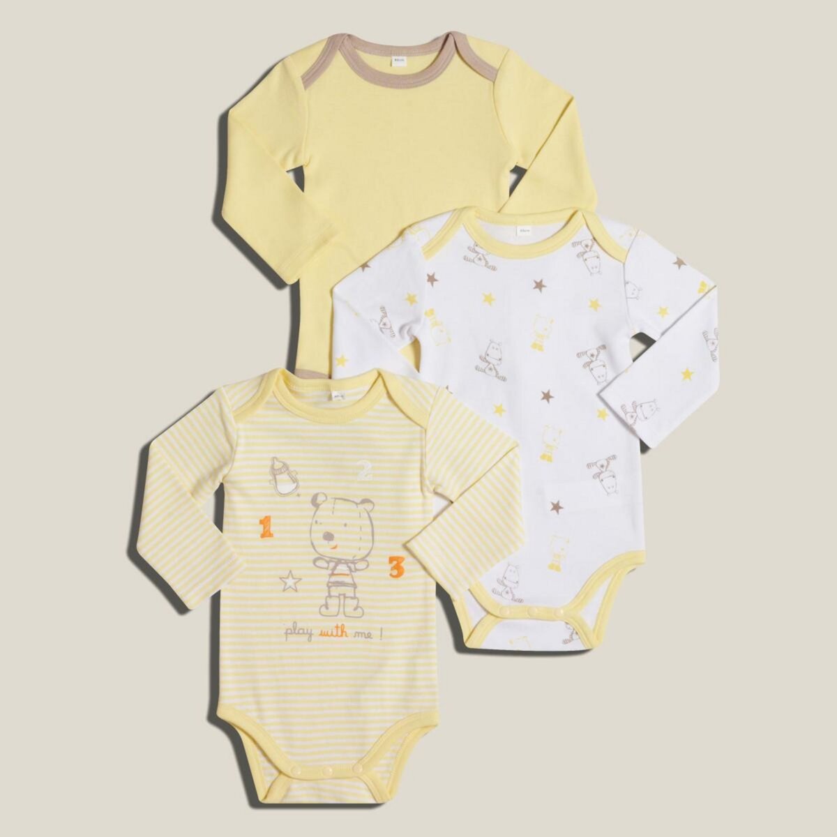 IN EXTENSO Lot de 3 bodies manches longues bébé