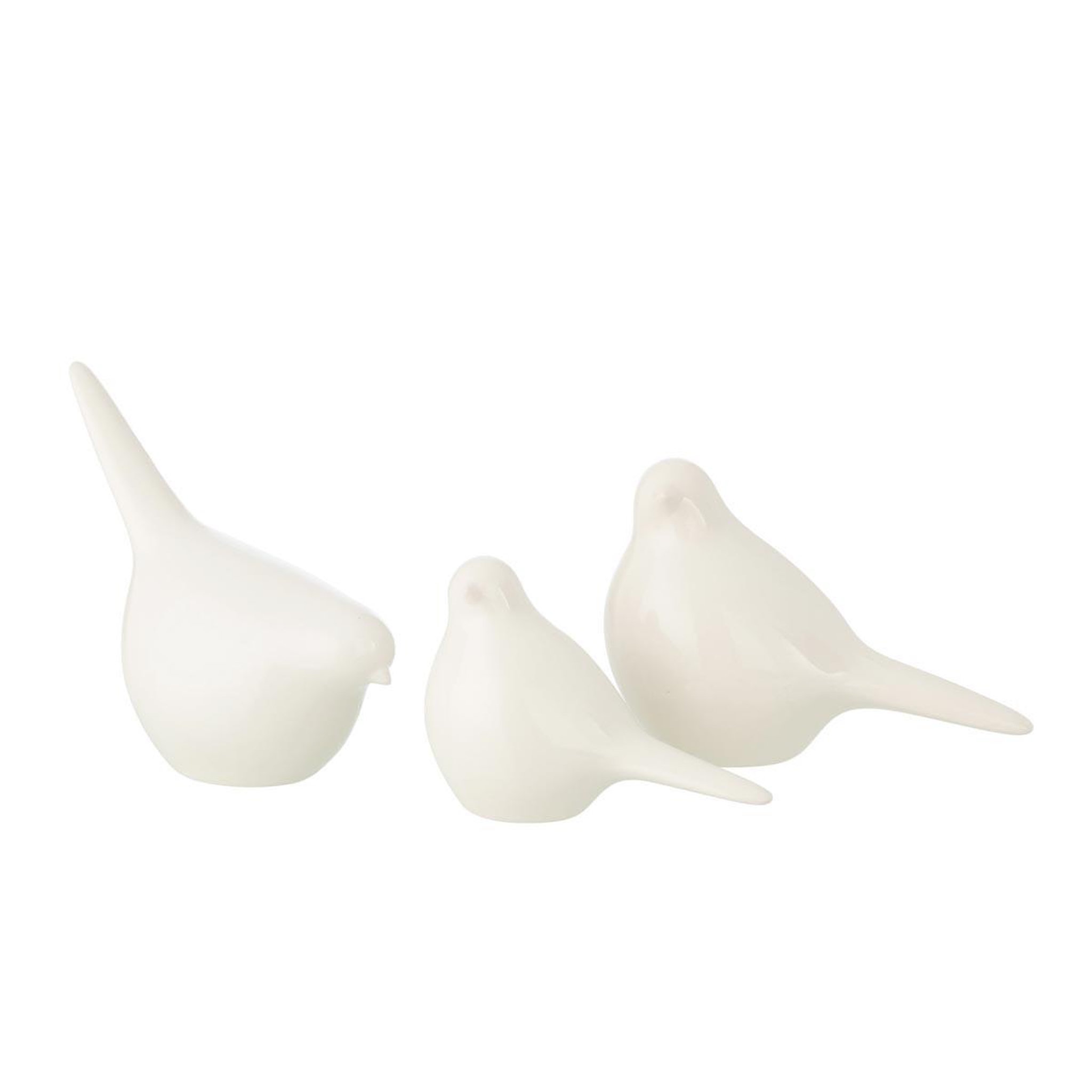 J-LINE Lot de 3 oiseaux déco en porcelaine  envol  18cm blanc