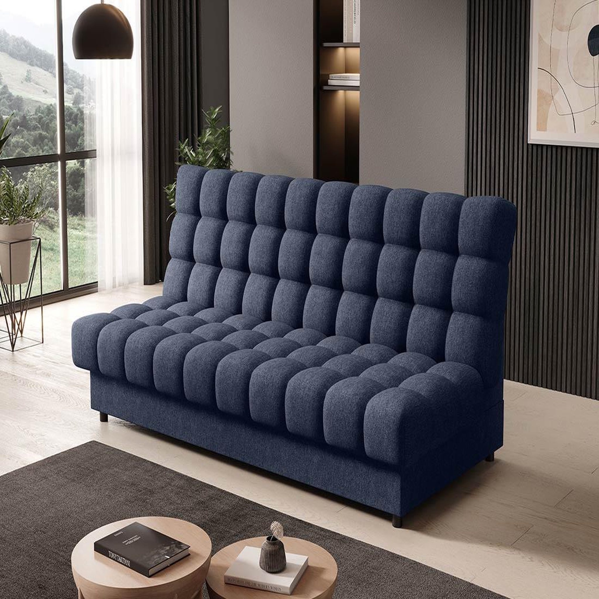 Voir la diapositive 1 : BEST MOBILIER Ezra - canapé convertible clic-clac 3 places avec coffre en tissu texturé