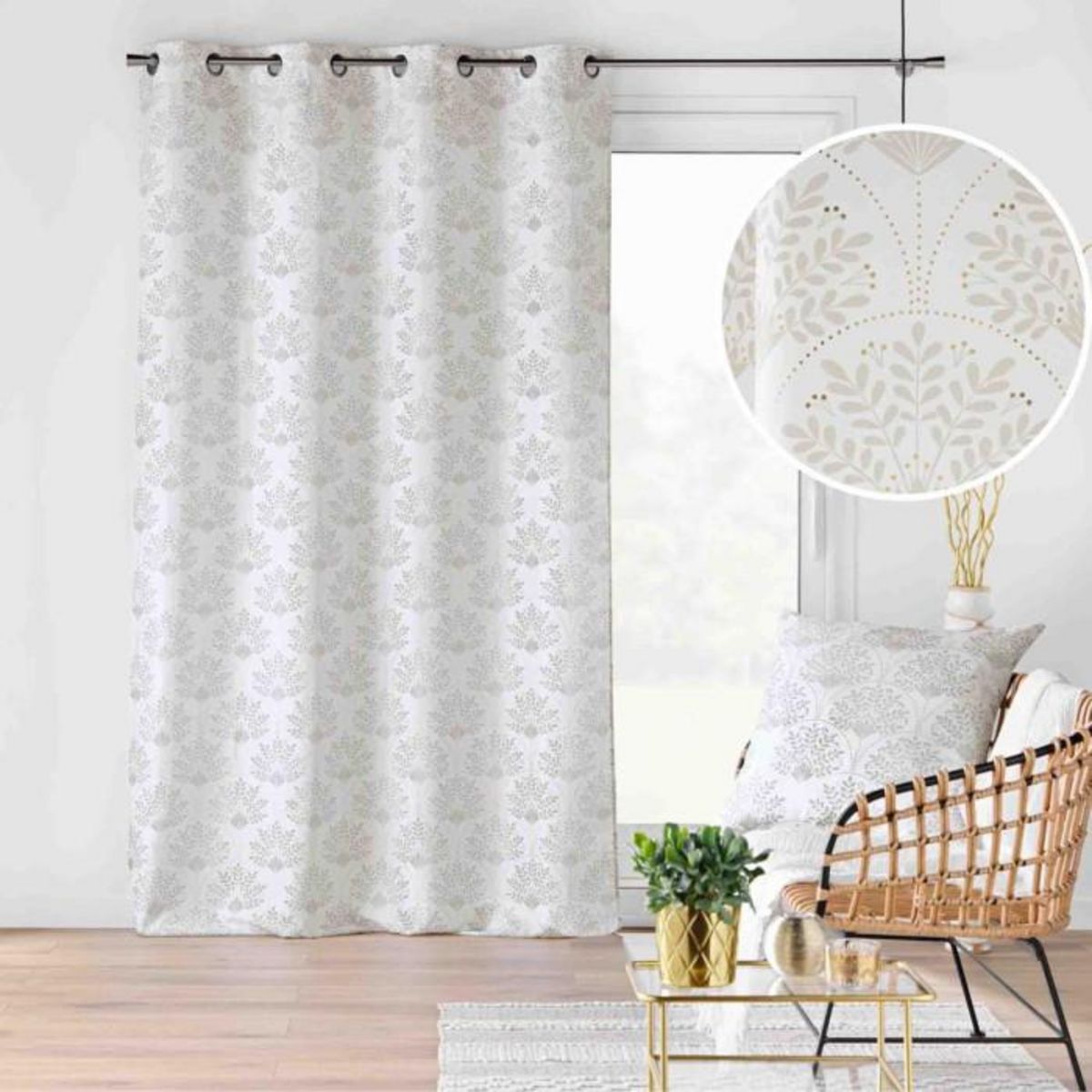 Paris Prix Rideau à Œillets Imprimé  Majestia  140x280cm Blanc