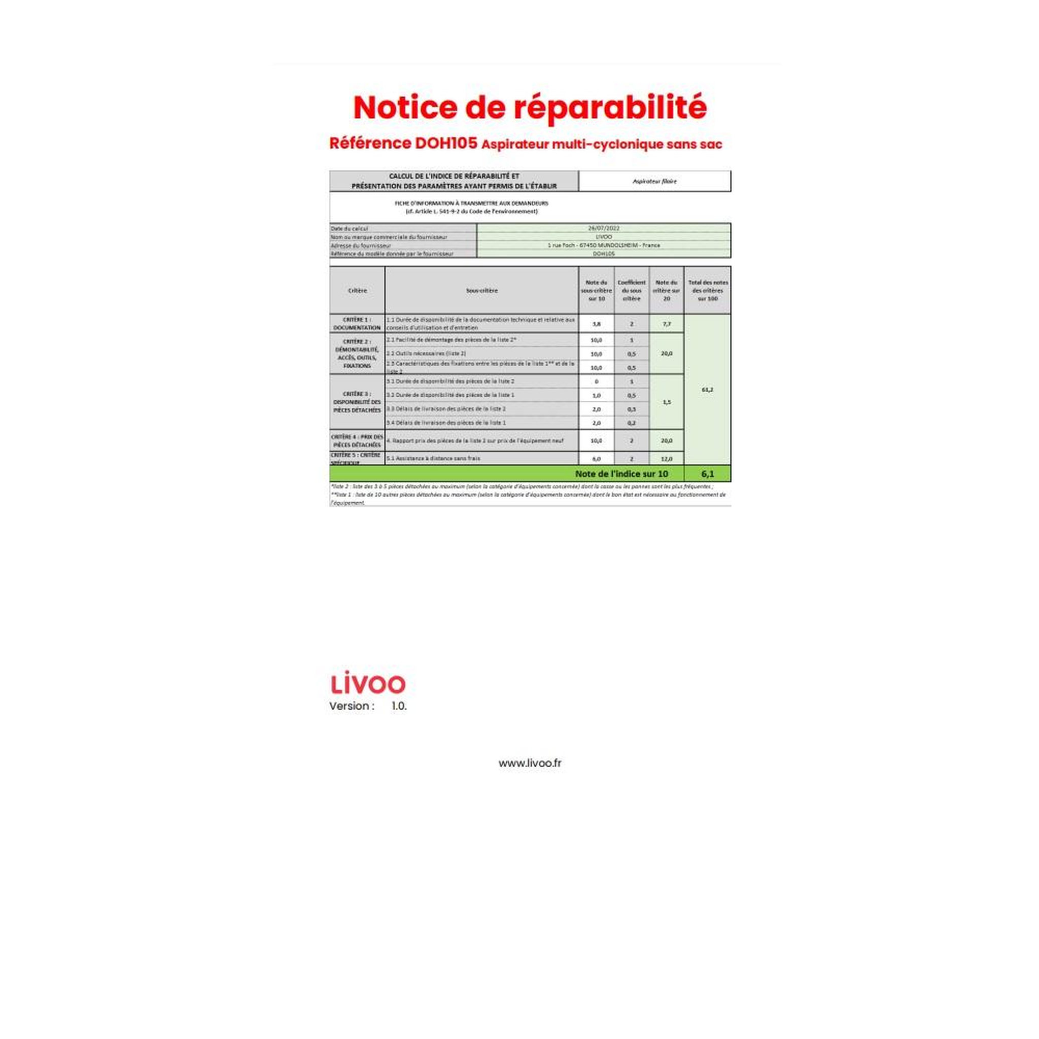 Voir la diapositive 3 : LIVOO Aspirateur sans sac 900w 80db bleu - doh105b