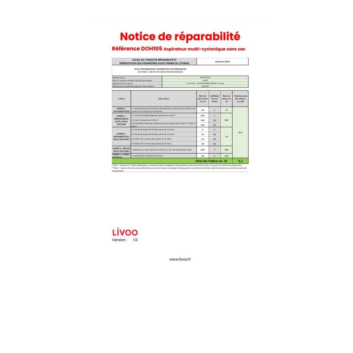 LIVOO Aspirateur sans sac 80db bleu - doh105b