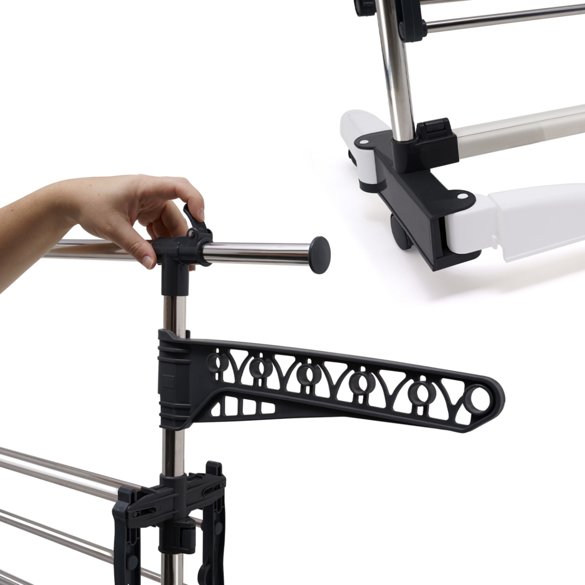 ID MARKET Séchoir à linge vertical pliable 3 niveaux SUPRA capacité 50M avec tringle télescopique blanc et gris