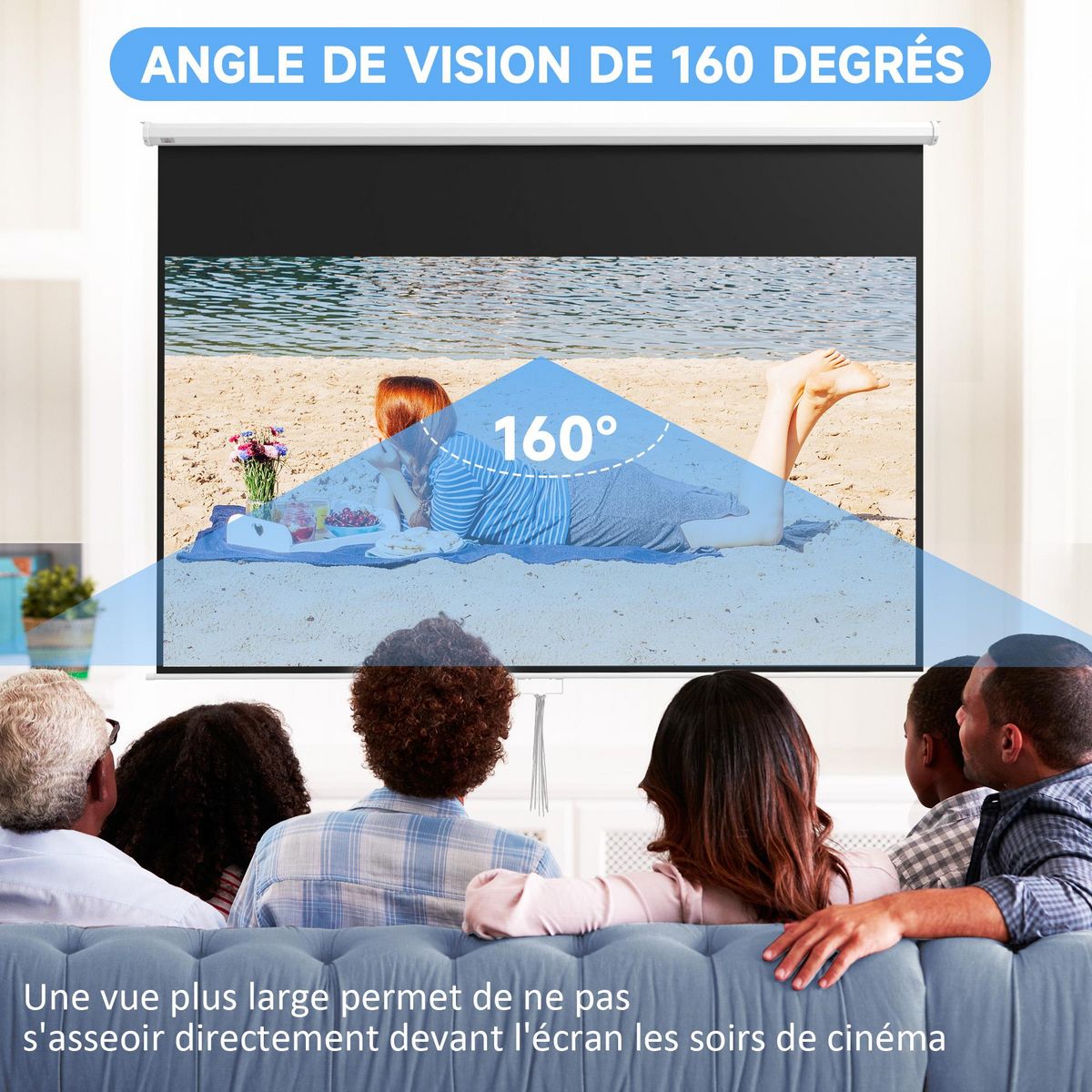 HOMCOM Écran de projection home-cinéma TV format 16:9 120 pouces 4K HD métal PVC blanc