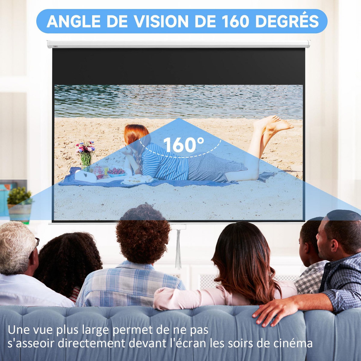 HOMCOM Écran de projection home-cinéma TV format 16:9 120 pouces 4K HD métal PVC blanc