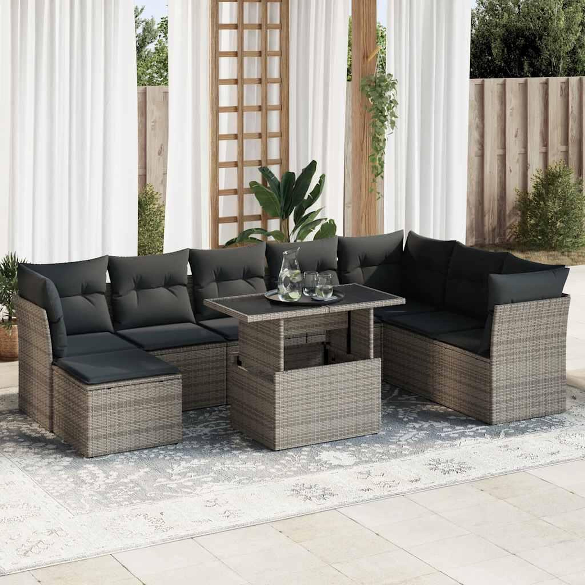 VIDAXL Salon de jardin 9 pcs avec coussins gris resine tressee
