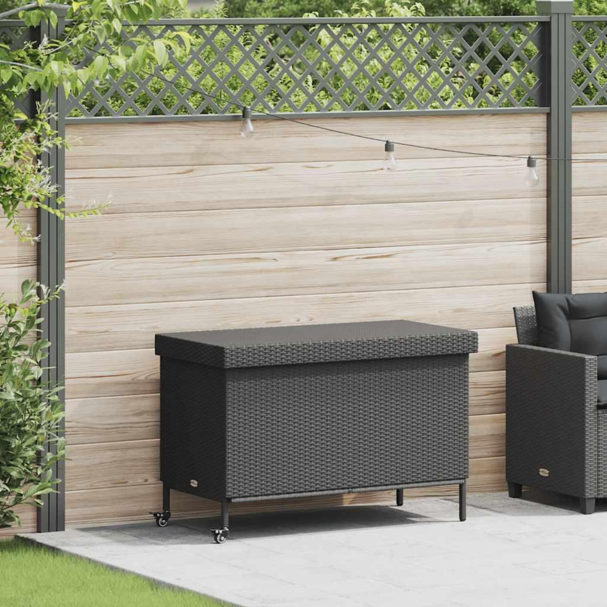 VIDAXL Boîte de rangement de jardin et roues noir resine tressee