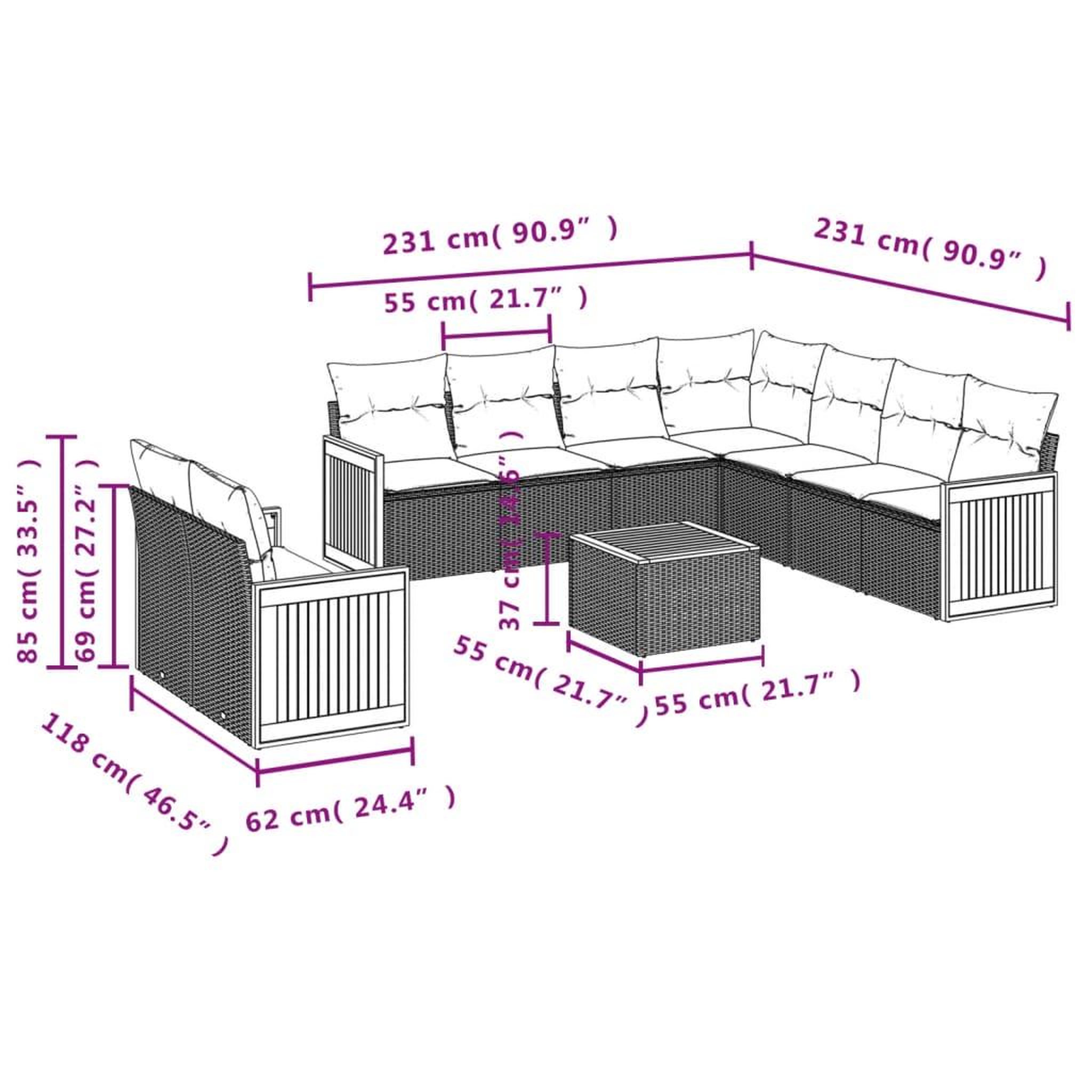 Voir la diapositive 3 : VIDAXL Salon de jardin avec coussins 10 pcs gris resine tressee