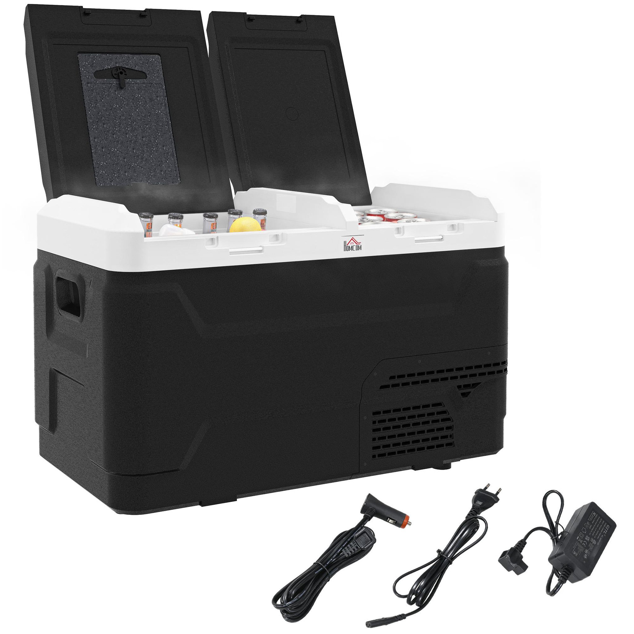 Voir la diapositive 1 : HOMCOM Glacière électrique portable 40L pour voiture - congélateur réfrigérateur 2 zones - LED - noir blanc