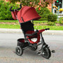 Voir la diapositive 2 : HOMCOM Tricycle enfants évolutif canne  et pare-soleil pliable amovible sacoche et panier 102 x 49l x 102 cm acier rouge brique noir