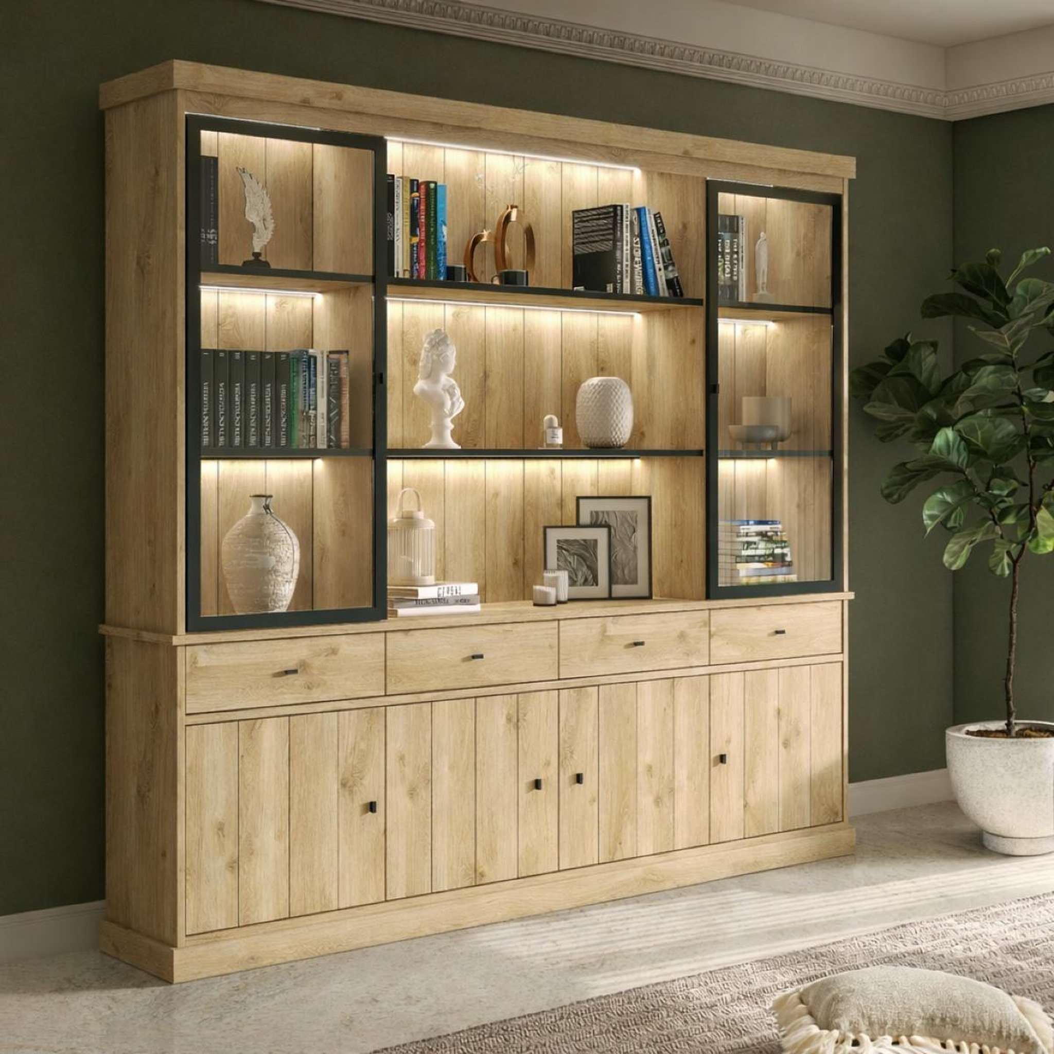 Voir la diapositive 2 : JLC KREATION Vaisselier 4 portes vitrées en bois VALENTINE